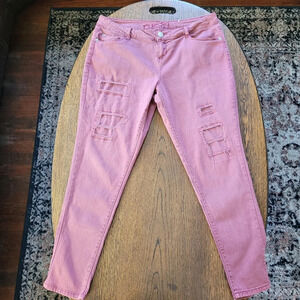 Rue 21 Purplish Pink Distressed Patched Skinny Jeans Size Women's 11/12